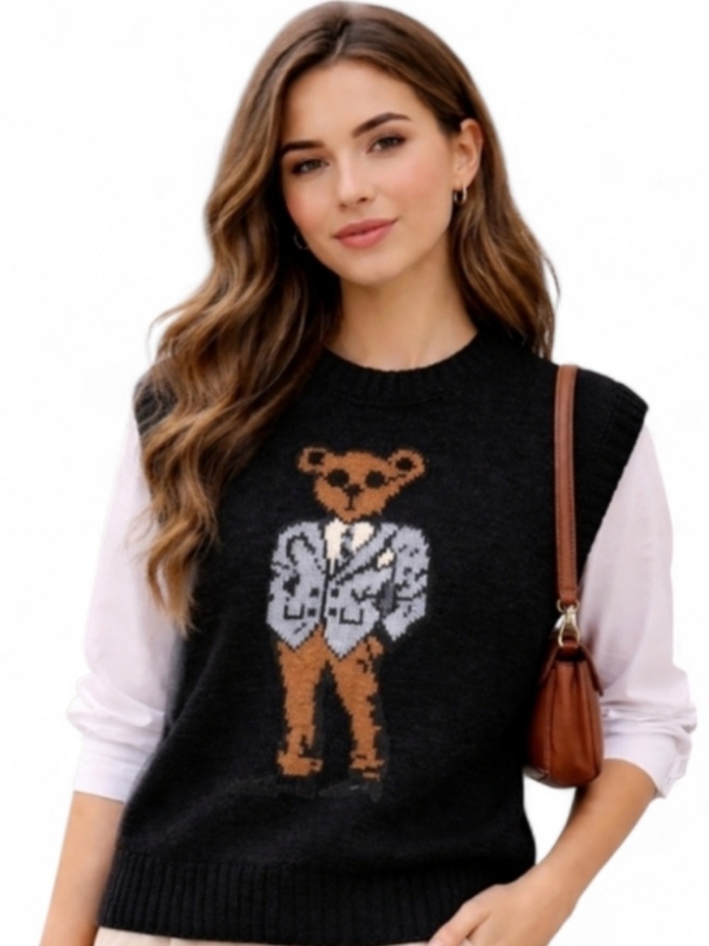 La Bancarella del Forte Bear Design Hand Knit Wool Blend Vest Made In Italy